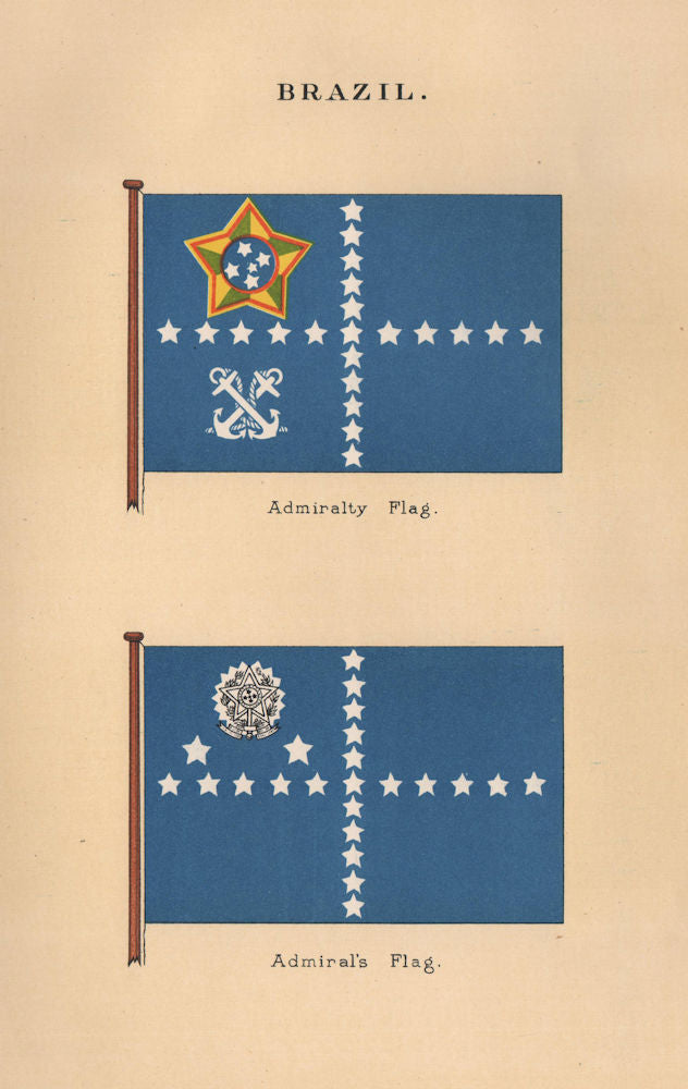 BRAZIL FLAGS. Admiralty Flag. Admiral's Flag 1916 old antique print picture